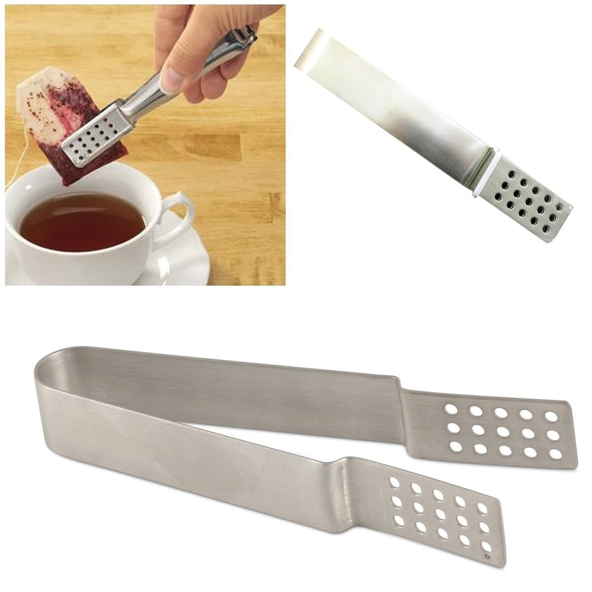 STAINLESS STEEL TEA BAG SQUEEZER STRAINER TONG TONGS