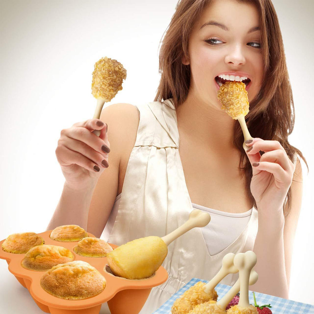 Fried Chicken Leg Silicone Baking Cake Pop Mould Novelty Fun Mold for 6 Cakepops