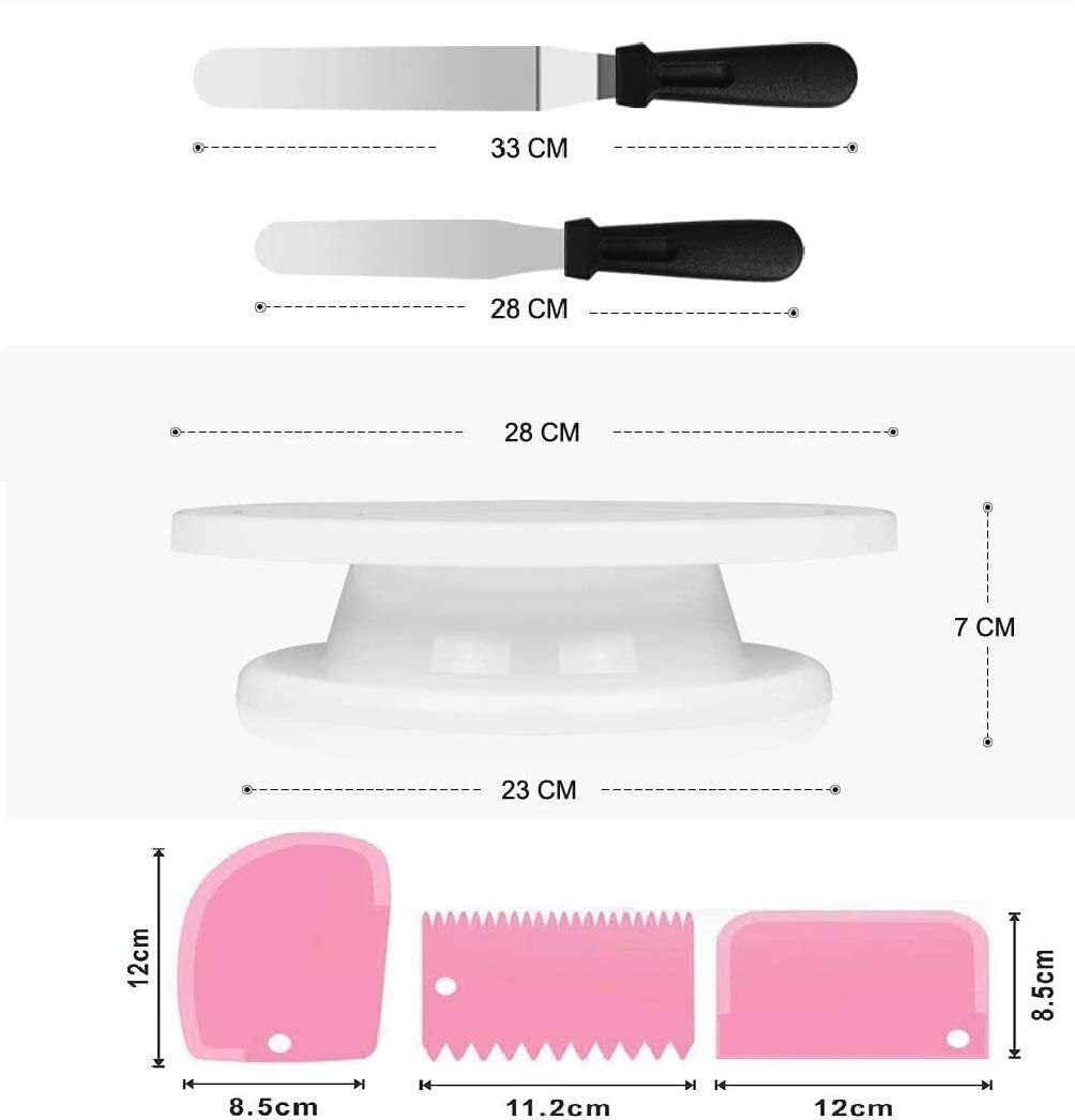 Cake Decorating Set – Rotating Turntable, Piping Nozzles, Bags, Icing Smoothers