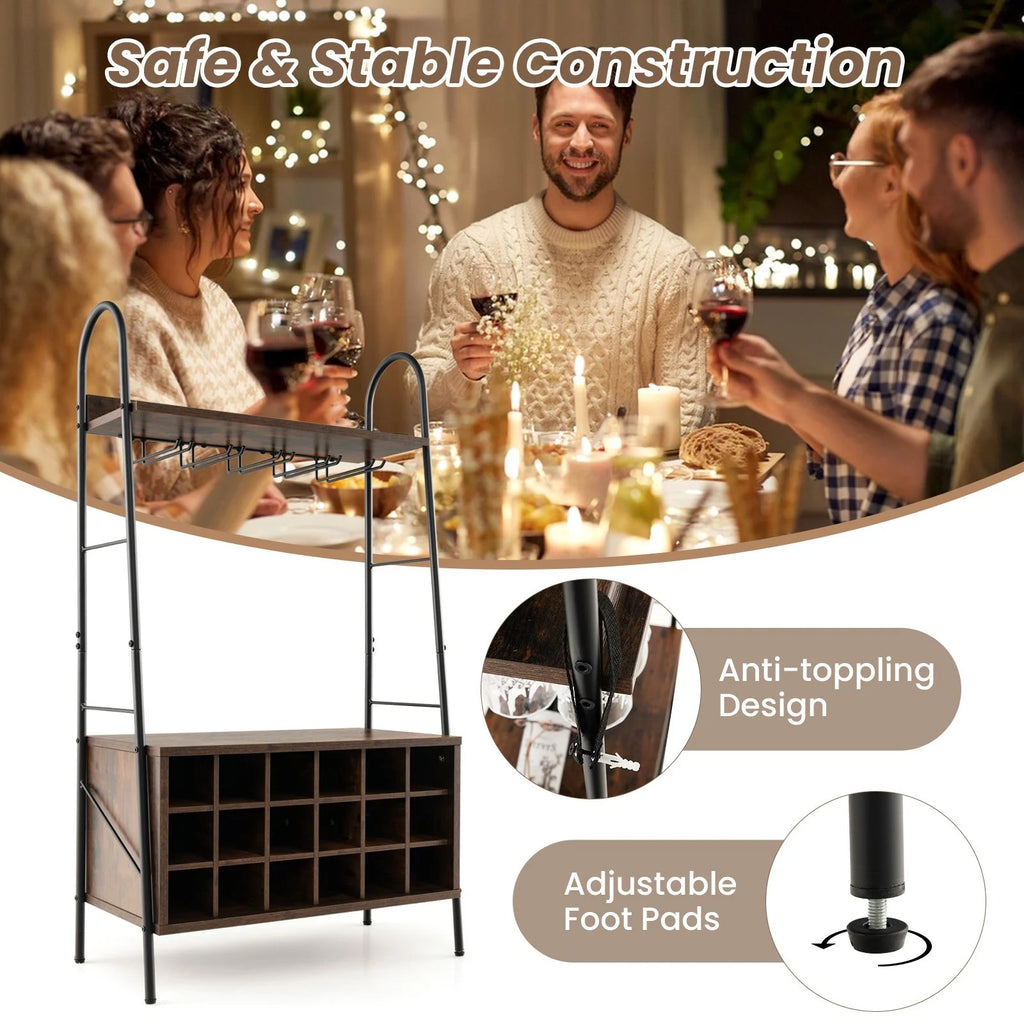 Baker’S Rack with Detachable Wine Rack and 5 Rows of Stemware Holder