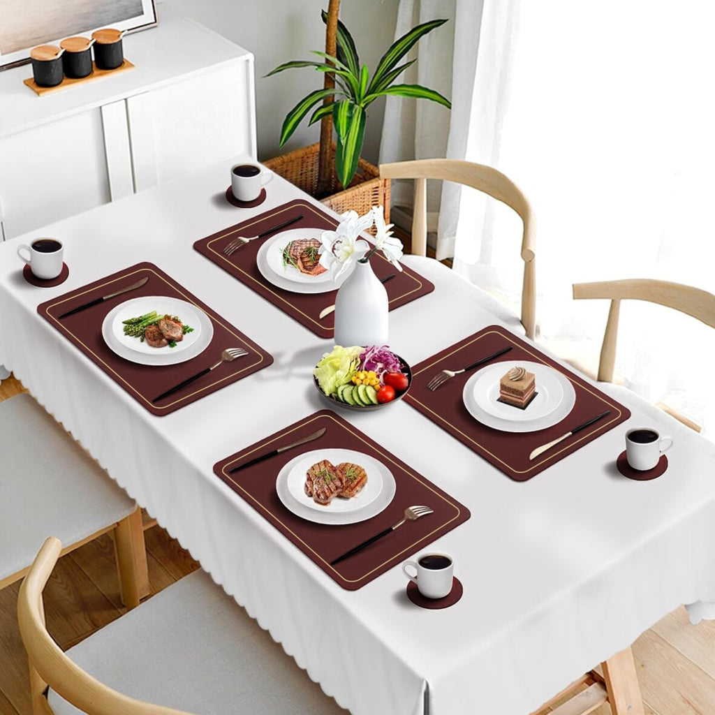 Placemats PU Leather Place Mats and Coasters Sets of 4 Waterproof Table Xmas