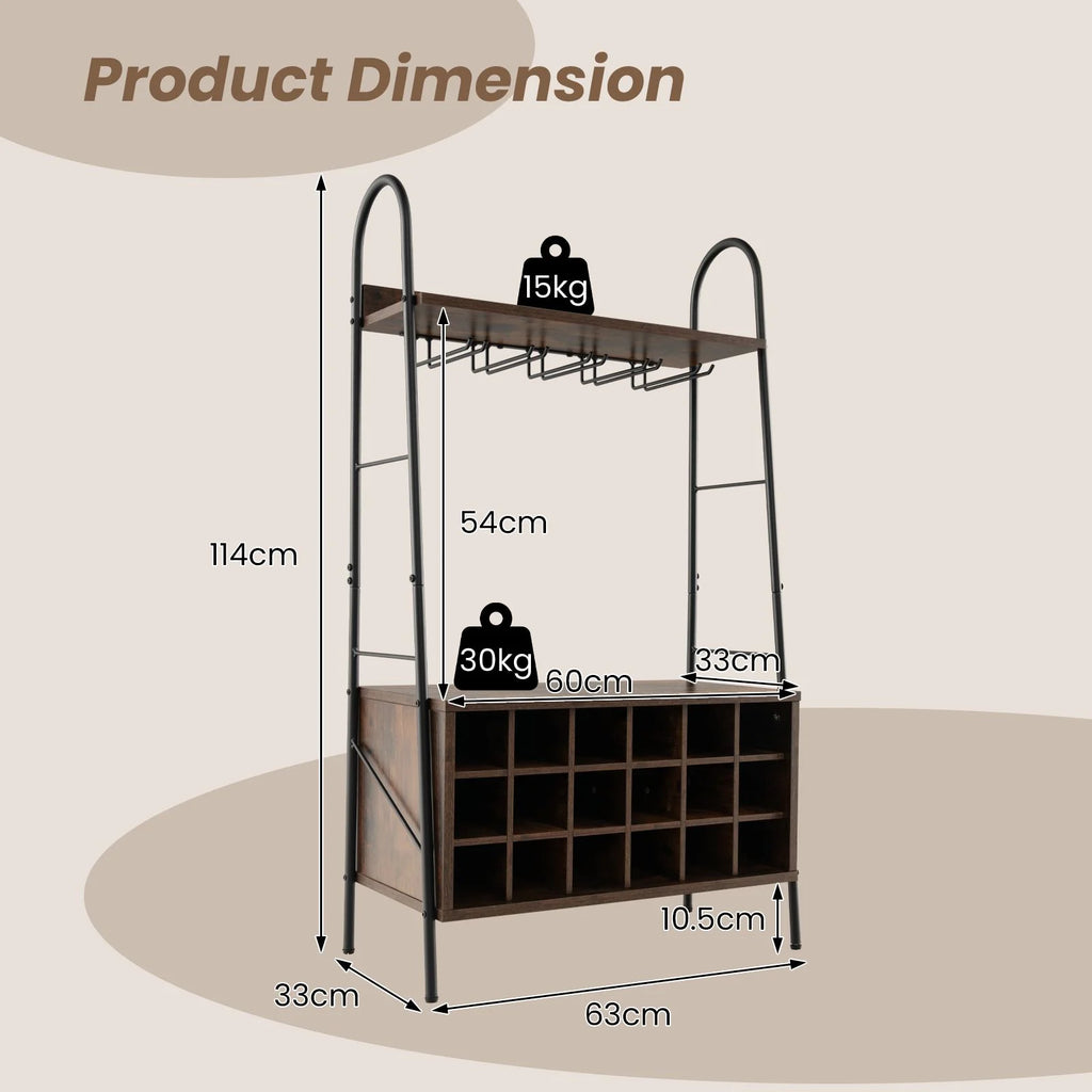 Baker’S Rack with Detachable Wine Rack and 5 Rows of Stemware Holder