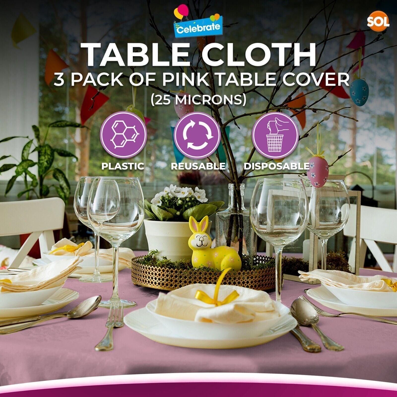 3-9 Plastic Table Covers round 1.4M Tablecloth Disposable Wipe Clean Party Cloth