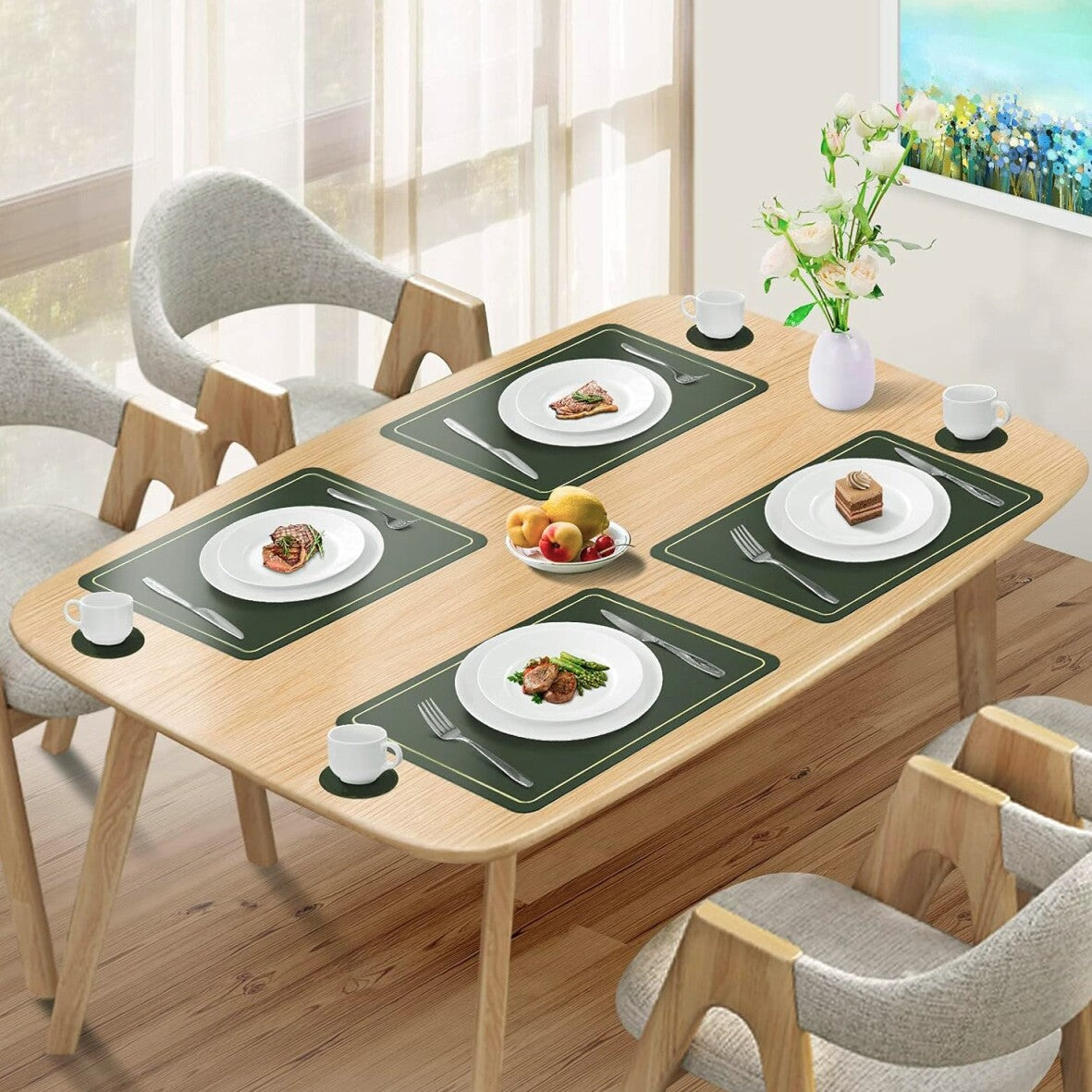 Placemats PU Leather Place Mats and Coasters Sets of 4 Waterproof Table Xmas