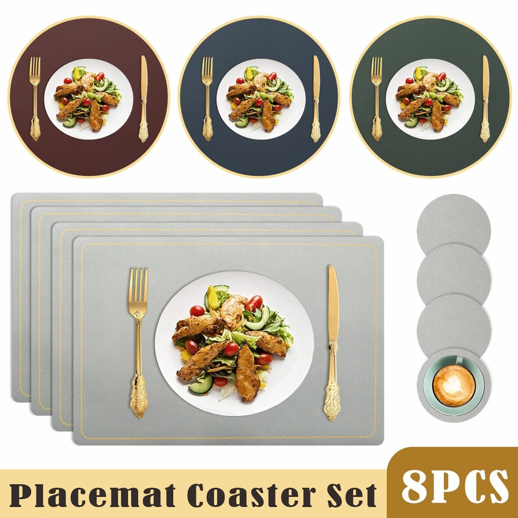 Placemats PU Leather Place Mats and Coasters Sets of 4 Waterproof Table Xmas