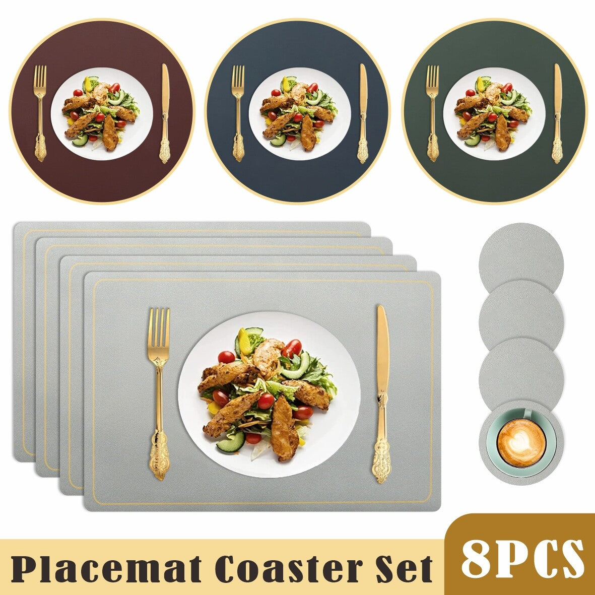 Placemats PU Leather Place Mats and Coasters Sets of 4 Waterproof Table Xmas