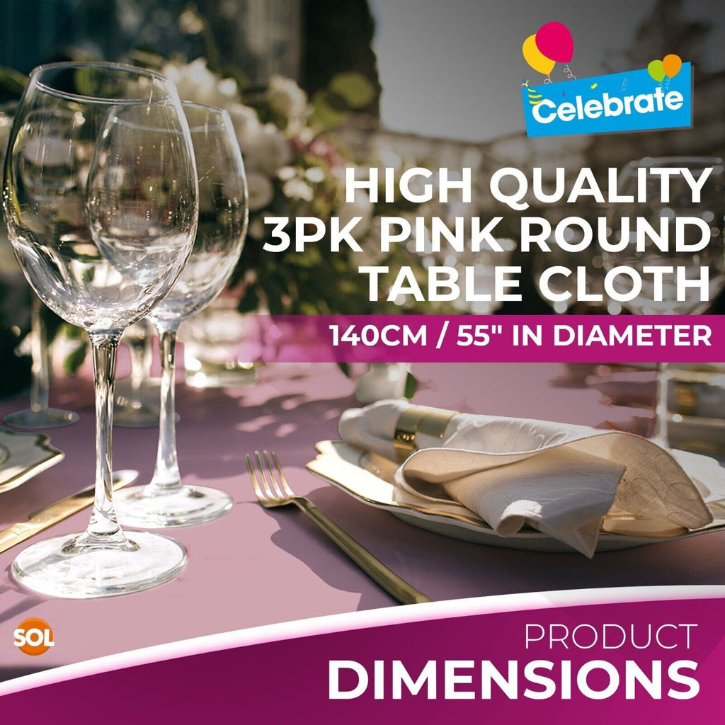 3-9 Plastic Table Covers round 1.4M Tablecloth Disposable Wipe Clean Party Cloth