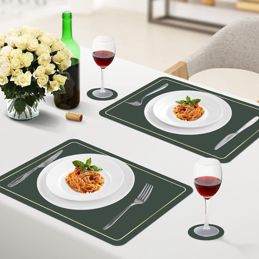 Placemats PU Leather Place Mats and Coasters Sets of 4 Waterproof Table Xmas