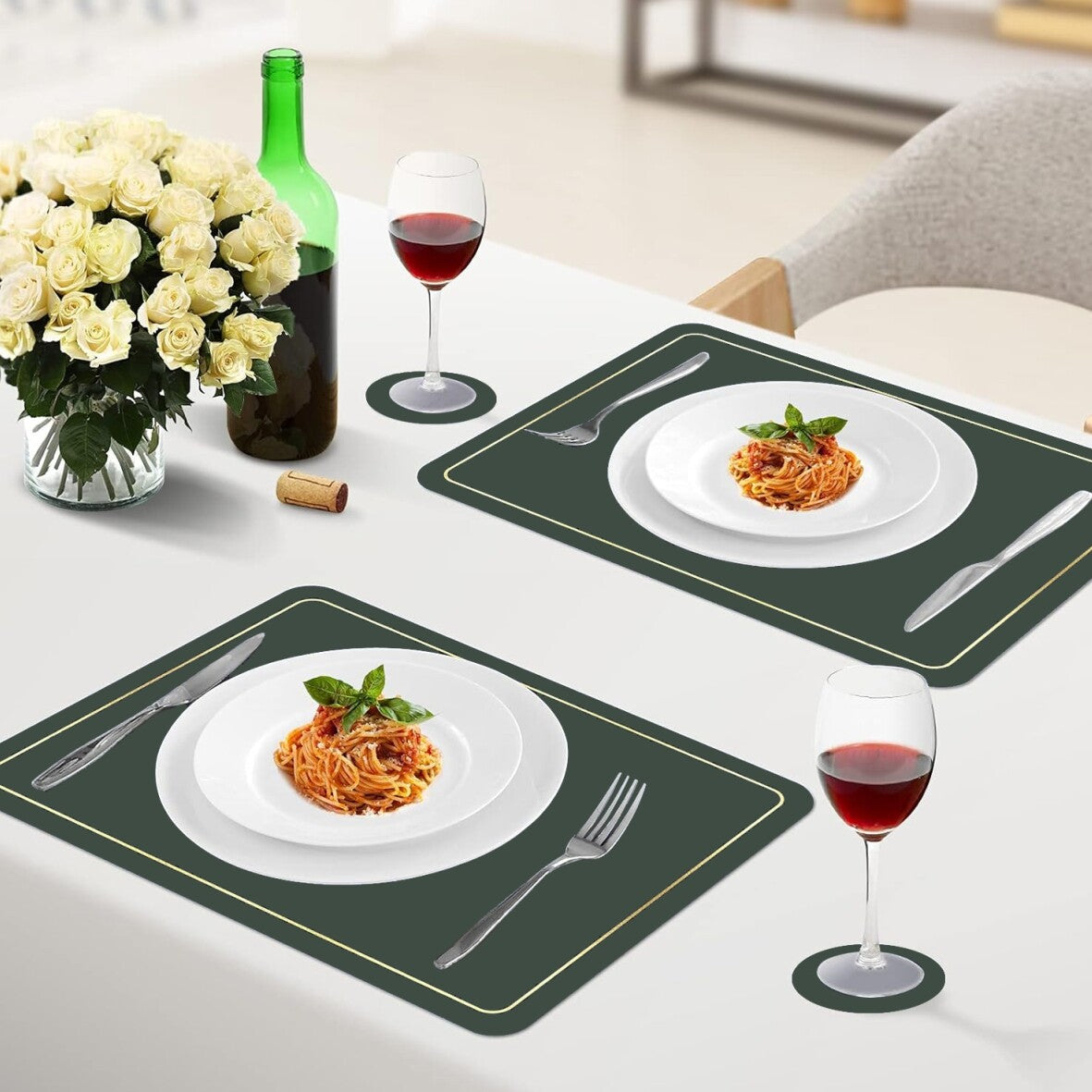 Placemats PU Leather Place Mats and Coasters Sets of 4 Waterproof Table Xmas