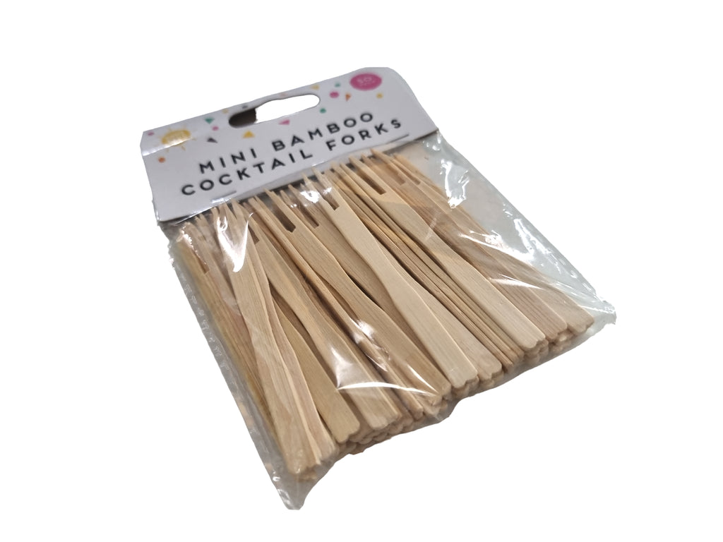 Wood Party Forks X 50 Bamboo Food Picks Two Prong Fruit Cocktail Forks Blunt End