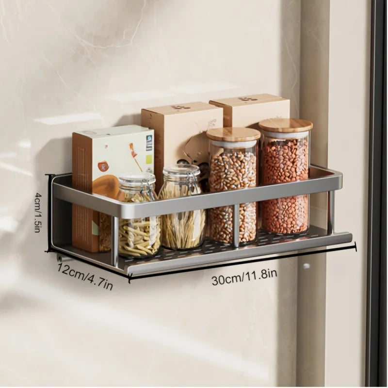 Aluminum Wall-Mounted Shelf Multifunctional Kitchen Spice Storage Rack Kitchen Space Management Solution Kitchen Accessories