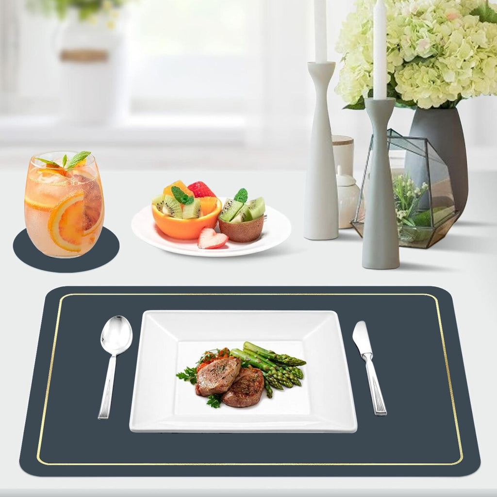 Placemats PU Leather Place Mats and Coasters Sets of 4 Waterproof Table Xmas