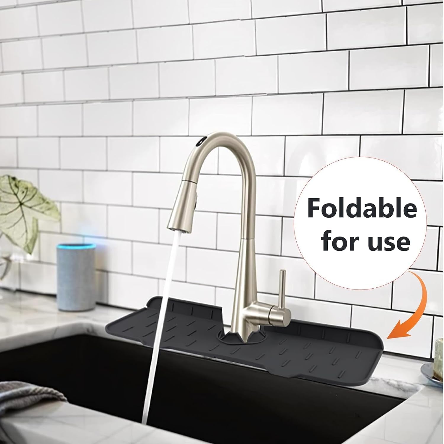 Silicone Sink Faucet Mat, 37×13.5Cm Draining Tap Mat Kitchen Splash Guard | Sink Protector Faucet Absorbent Soap Holder for Water Catching Countertop Protection (Black)