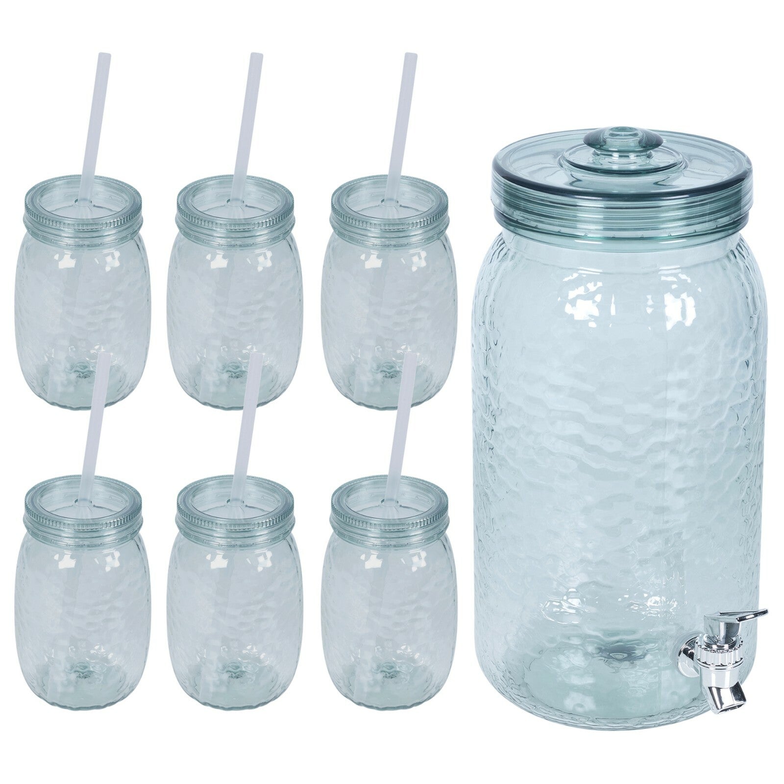 Large Clear 5 Litre Beverage Cocktail Drink Punch Dispenser Set 6 Drinking Cups