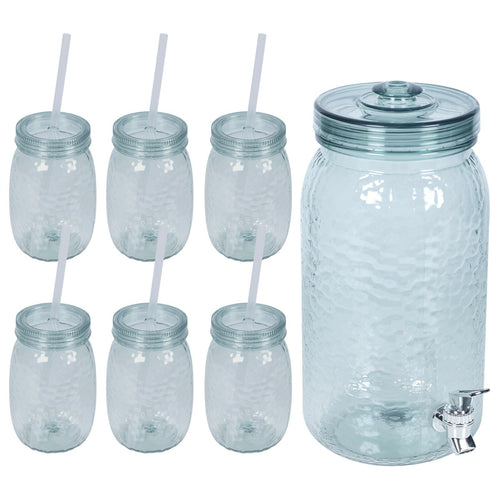 Large Clear 5 Litre Beverage Cocktail Drink Punch Dispenser Set 6 Drinking Cups