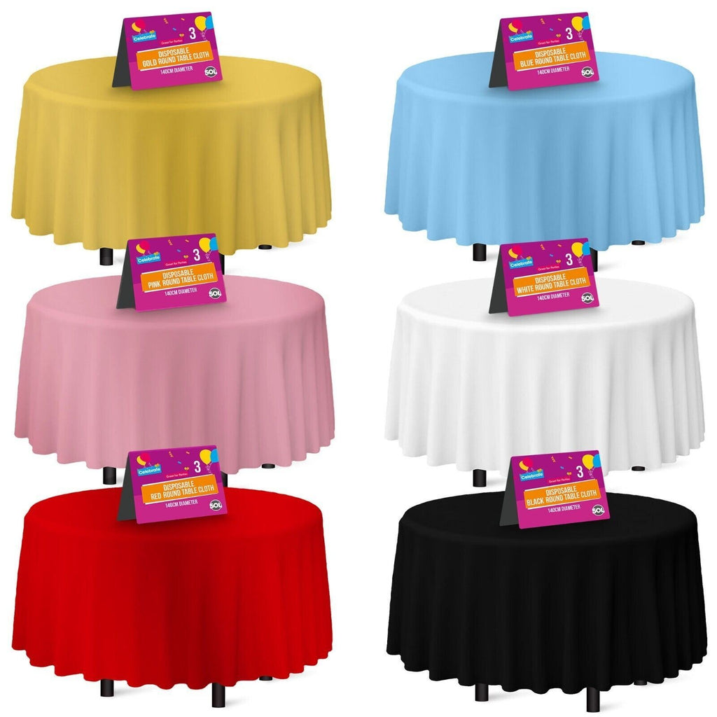 3-9 Plastic Table Covers round 1.4M Tablecloth Disposable Wipe Clean Party Cloth
