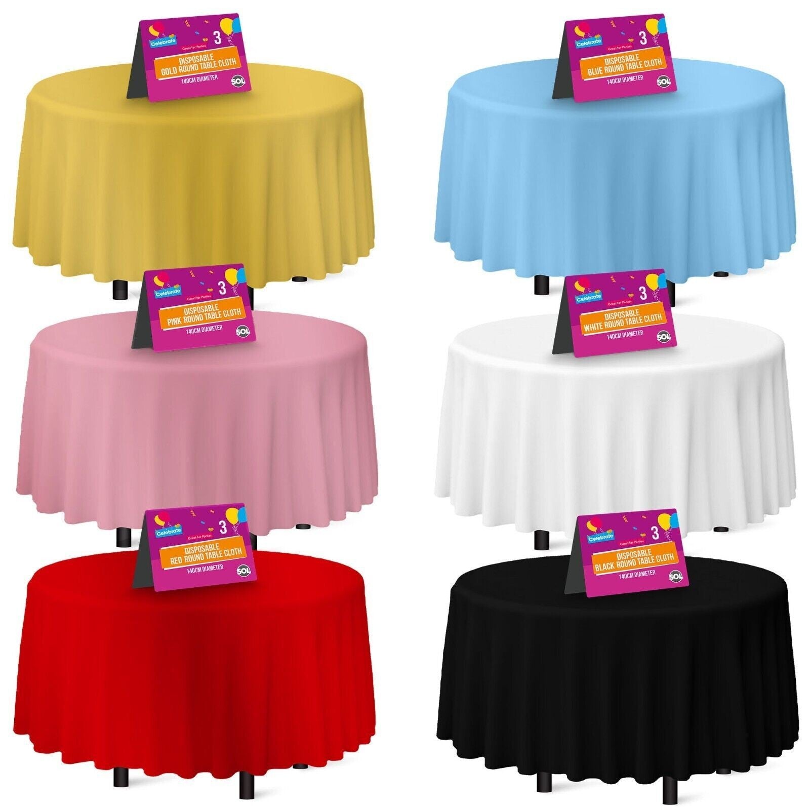 3-9 Plastic Table Covers round 1.4M Tablecloth Disposable Wipe Clean Party Cloth