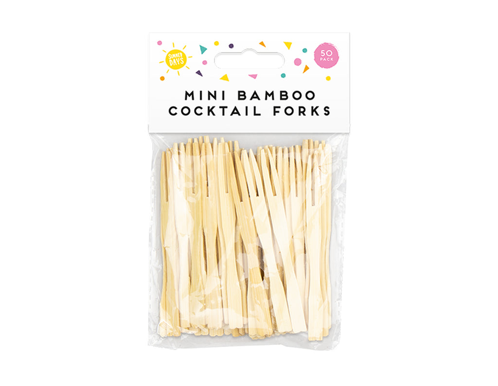 Wood Party Forks X 50 Bamboo Food Picks Two Prong Fruit Cocktail Forks Blunt End