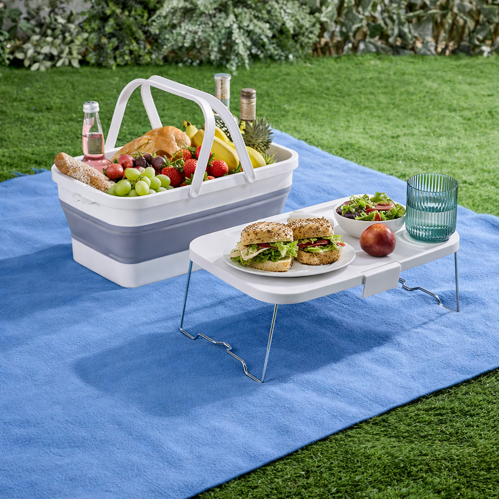 Collapsible Picnic Basket with Tray for Easy Outdoor Meals