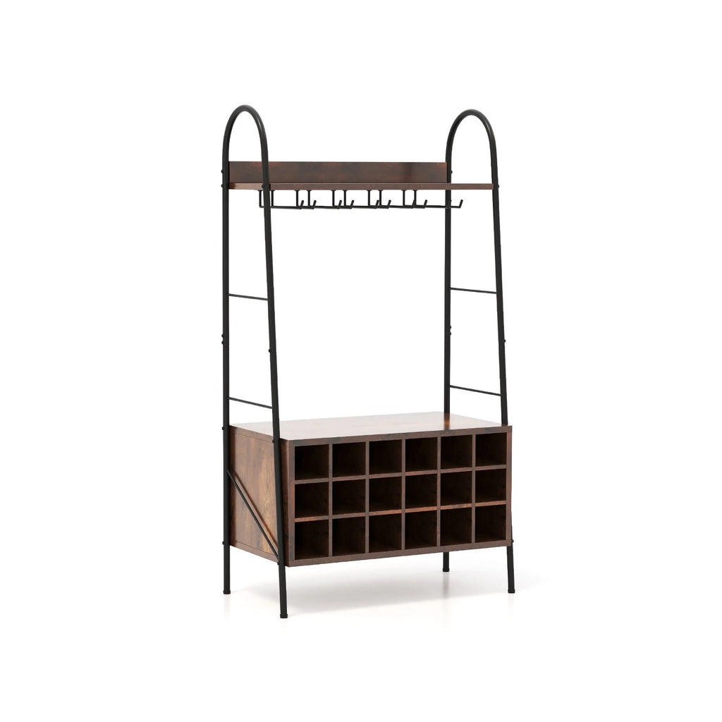 Baker’S Rack with Detachable Wine Rack and 5 Rows of Stemware Holder
