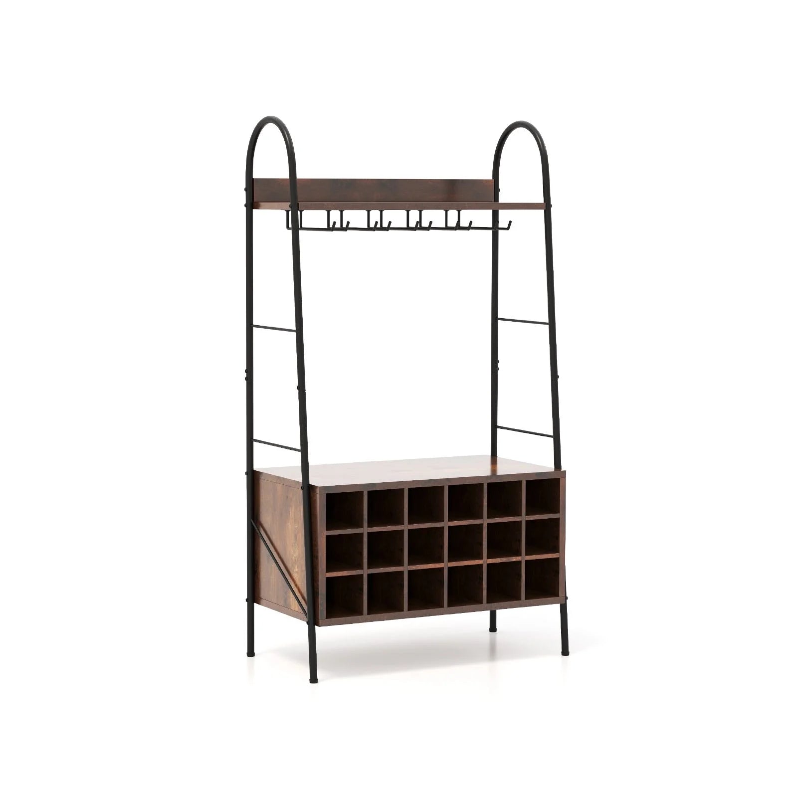 Baker’S Rack with Detachable Wine Rack and 5 Rows of Stemware Holder