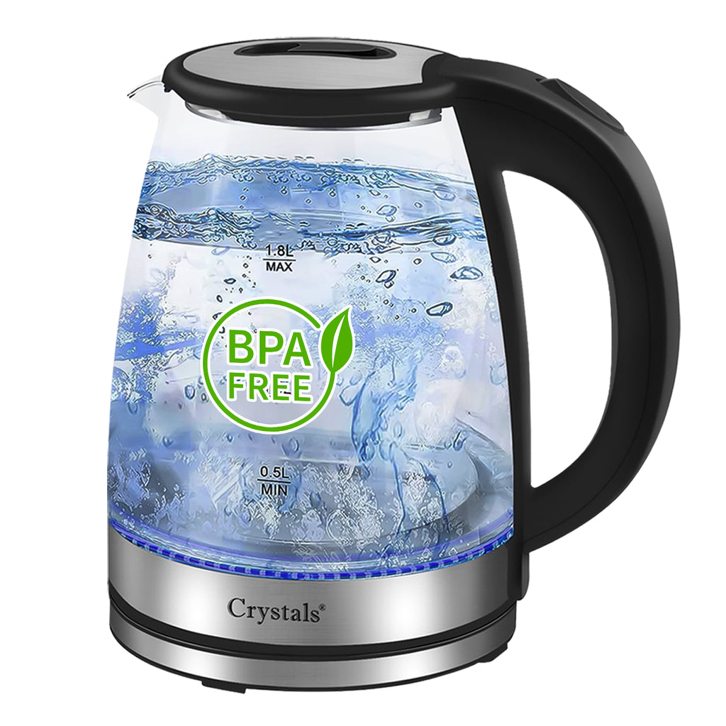 1.8L Electric Kettle Glass 360 Blue LED Illuminated Portable Jug 1500W
