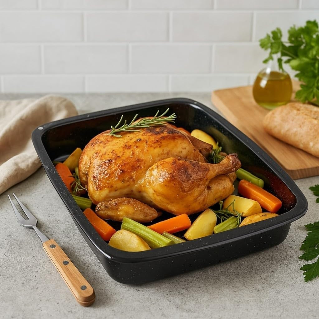 38Cm Extra Large Enamel Roasting Tray Turkey Tin UK Made Heavy Duty