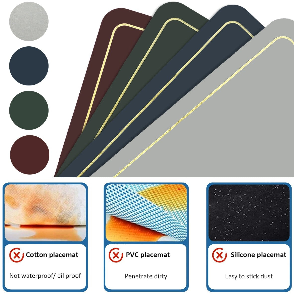 Placemats PU Leather Place Mats and Coasters Sets of 4 Waterproof Table Xmas