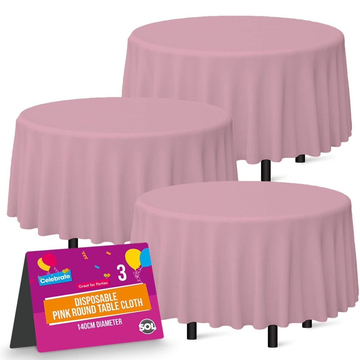 3-9 Plastic Table Covers round 1.4M Tablecloth Disposable Wipe Clean Party Cloth