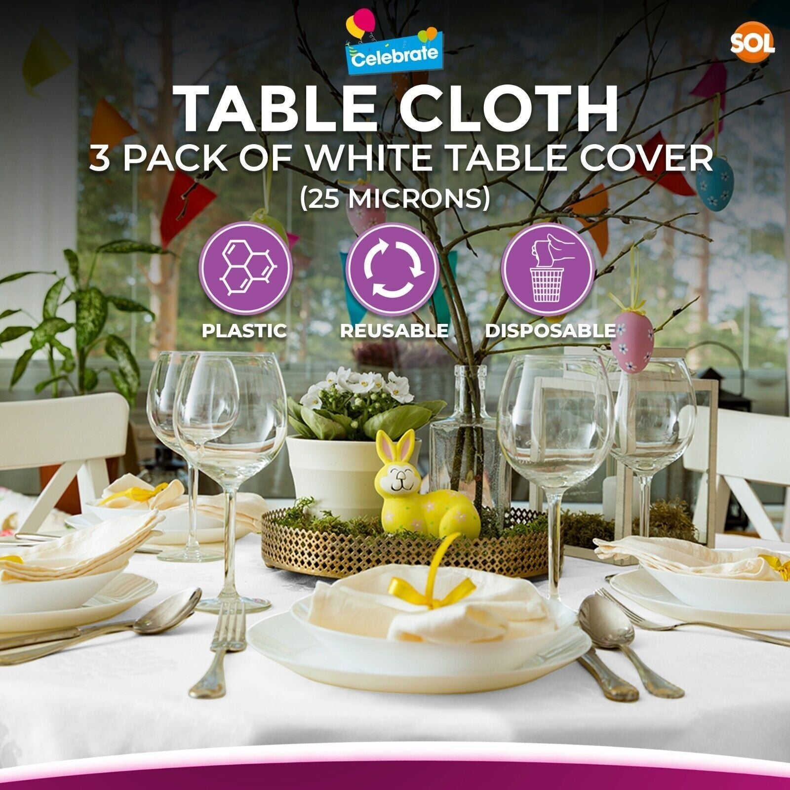 3-9 Plastic Table Covers round 1.4M Tablecloth Disposable Wipe Clean Party Cloth