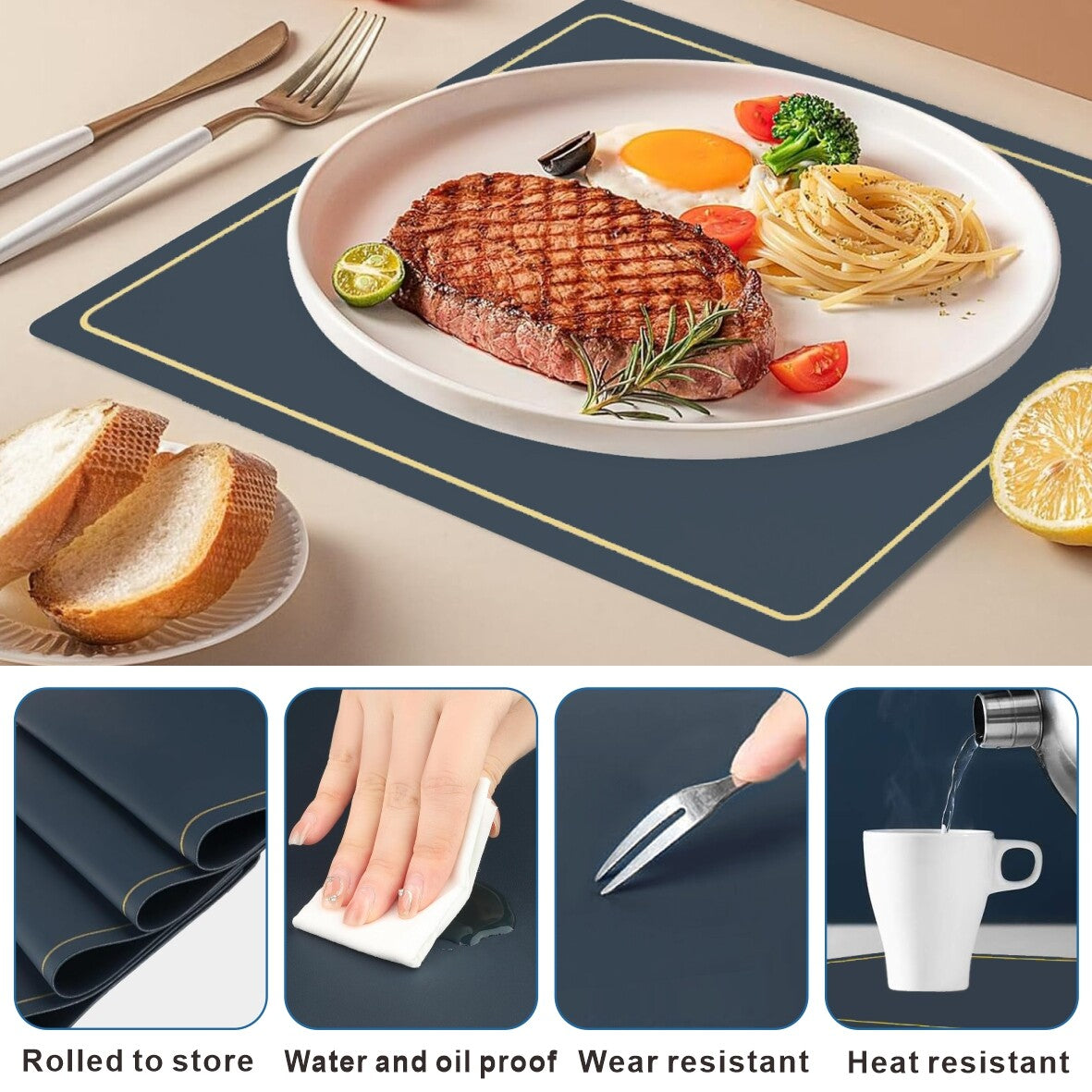 Placemats PU Leather Place Mats and Coasters Sets of 4 Waterproof Table Xmas