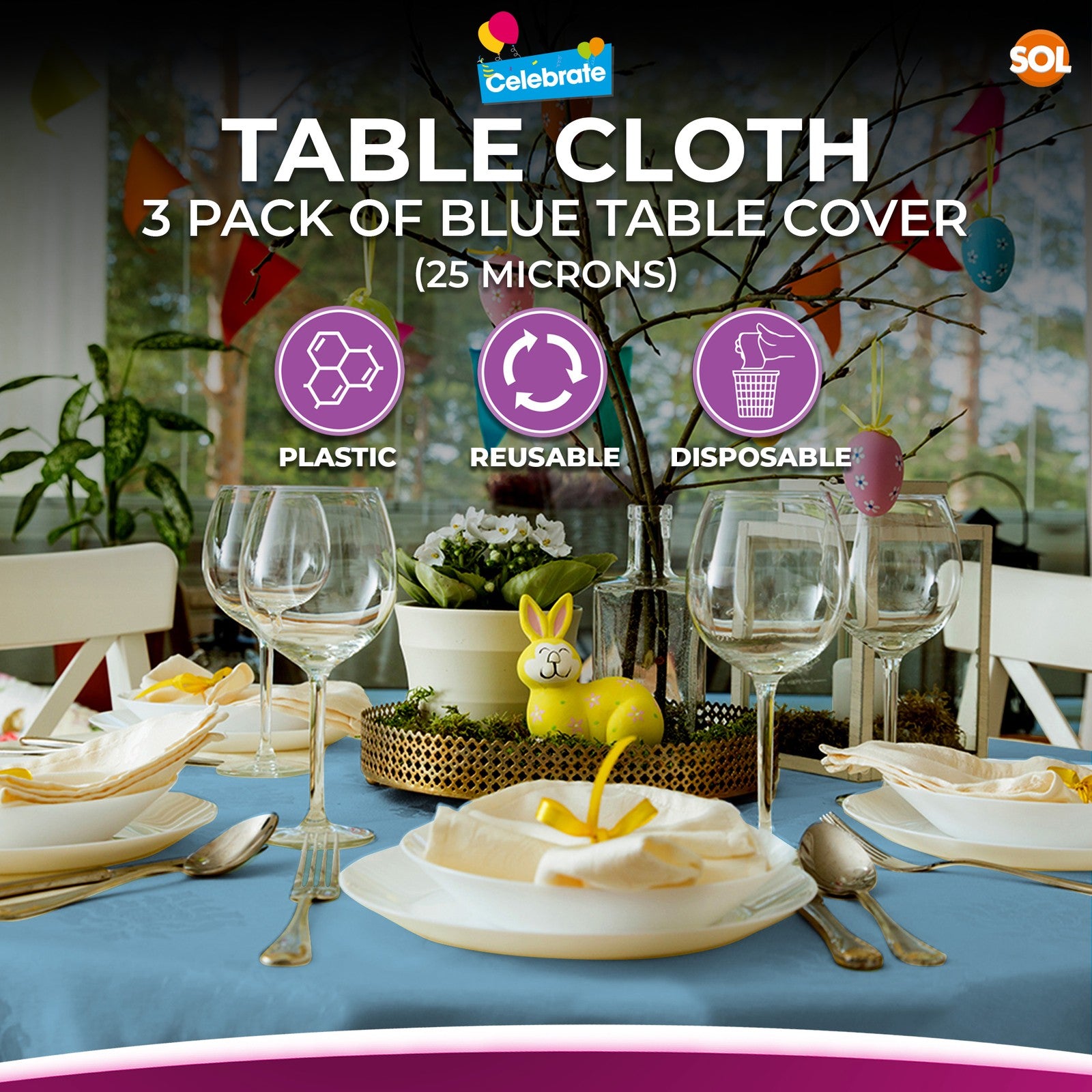 3-9 Plastic Table Covers round 1.4M Tablecloth Disposable Wipe Clean Party Cloth