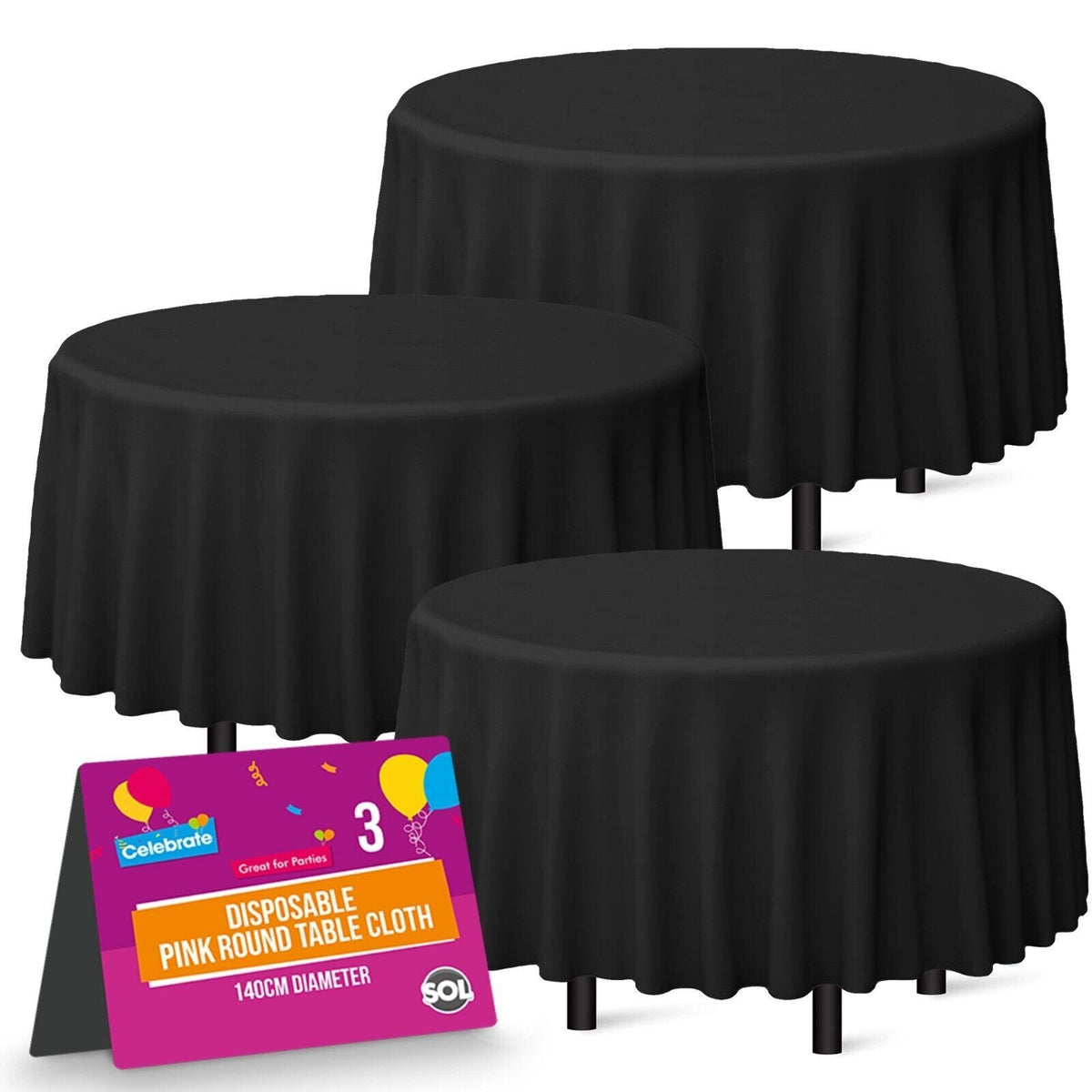 3-9 Plastic Table Covers round 1.4M Tablecloth Disposable Wipe Clean Party Cloth
