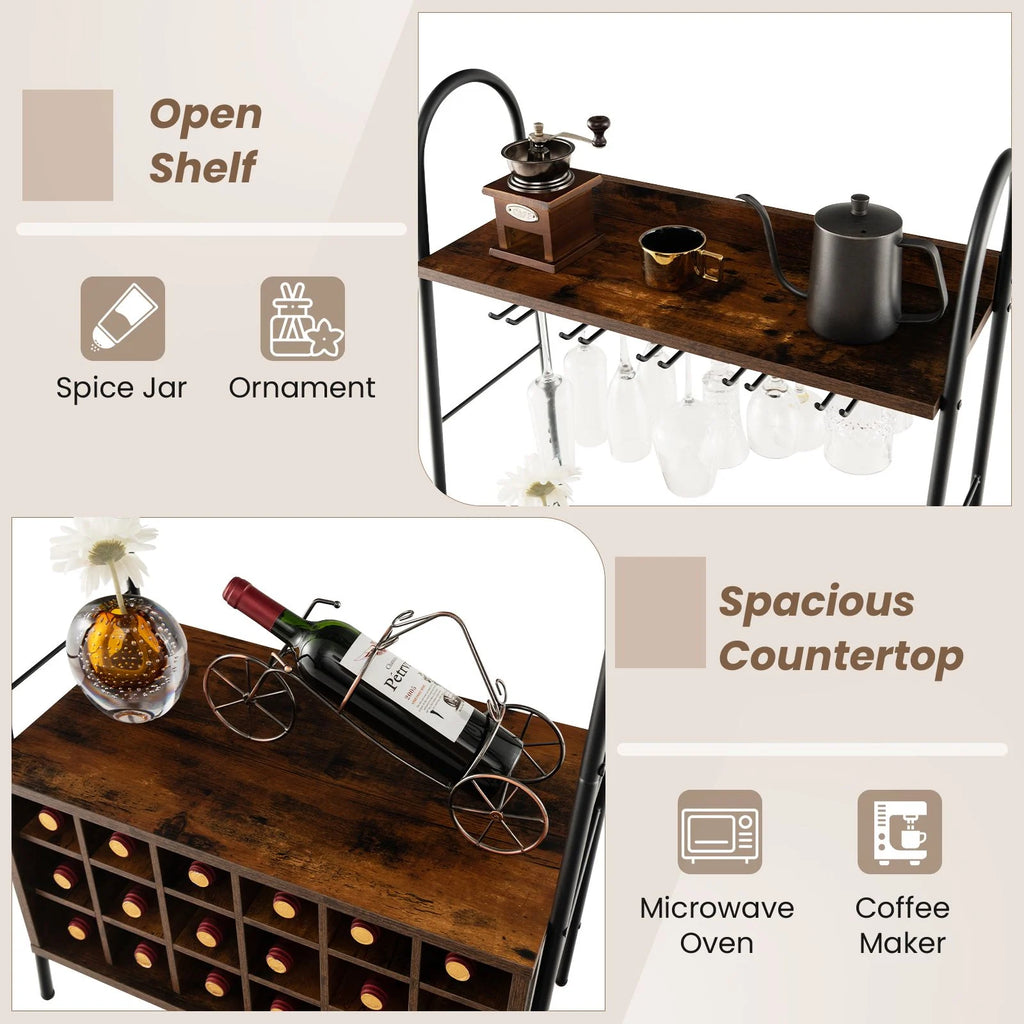 Baker’S Rack with Detachable Wine Rack and 5 Rows of Stemware Holder