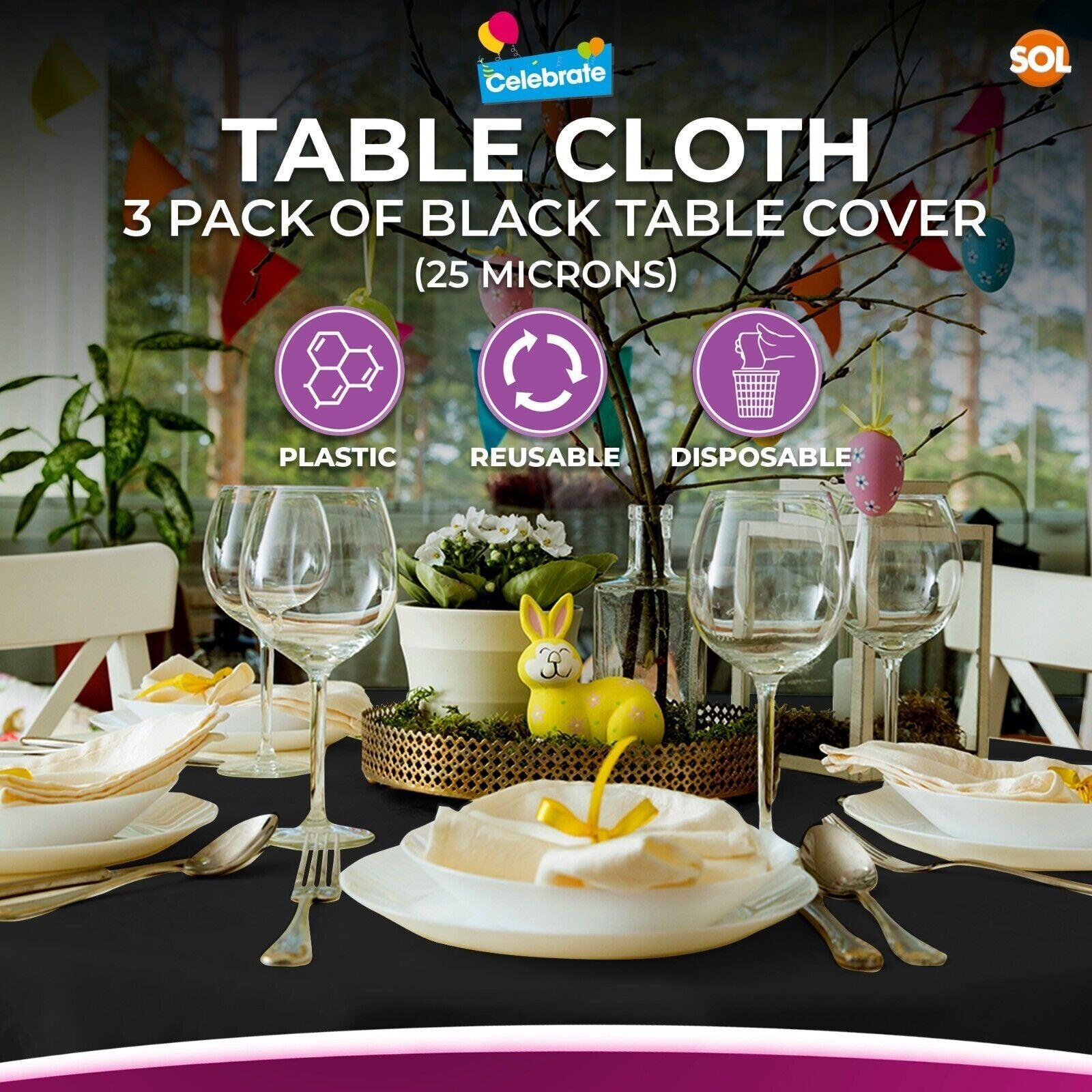 3-9 Plastic Table Covers round 1.4M Tablecloth Disposable Wipe Clean Party Cloth