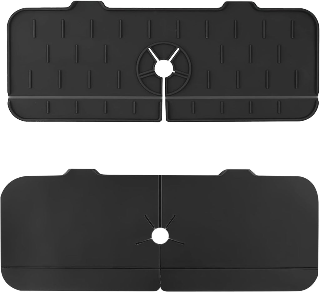 Silicone Sink Faucet Mat, 37×13.5Cm Draining Tap Mat Kitchen Splash Guard | Sink Protector Faucet Absorbent Soap Holder for Water Catching Countertop Protection (Black)